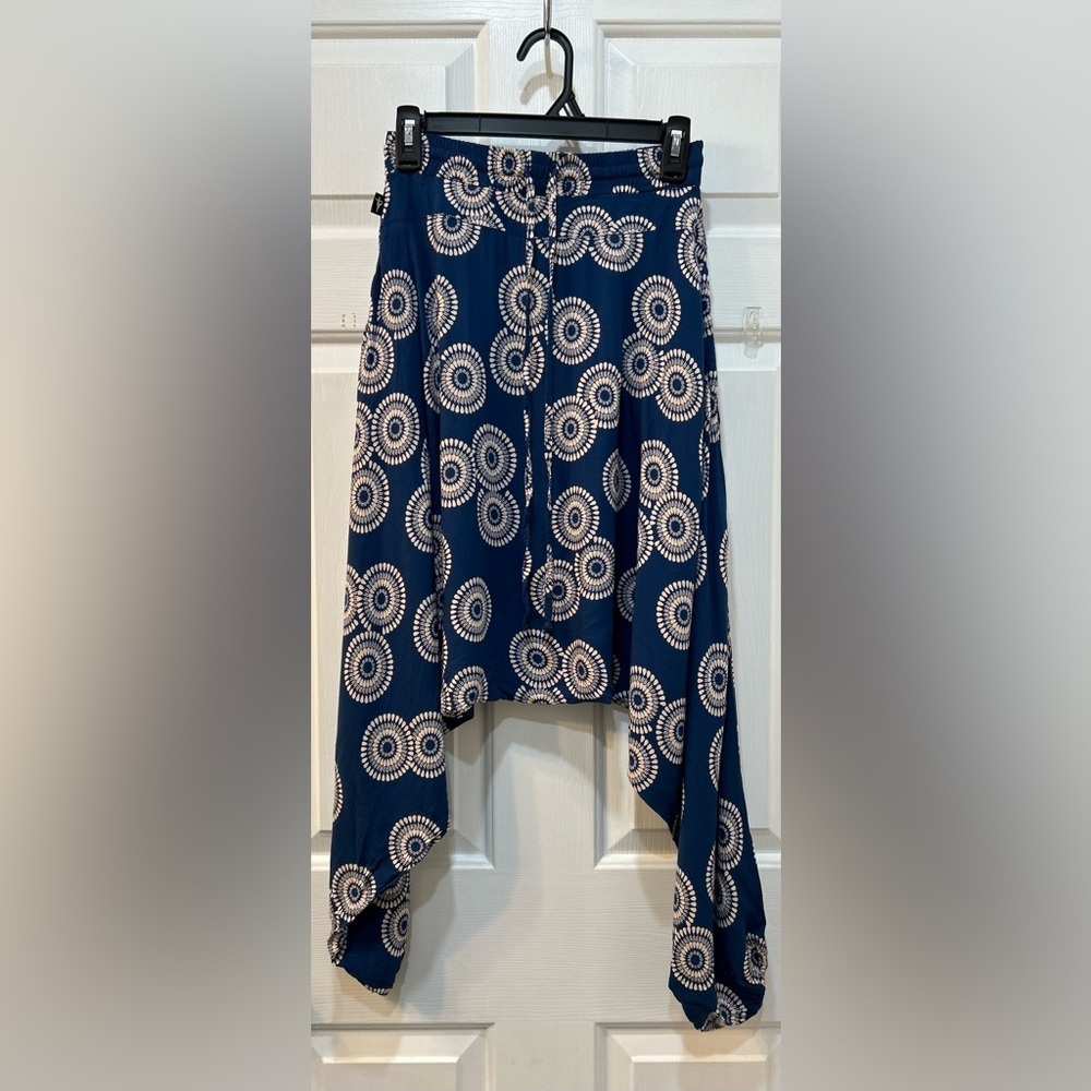 Buddha Pants‎ Savannah Harem Sz XXS Yoga Blue Circle Pull On Elastic Boho Dance
